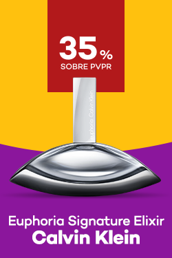 Novidade Euphoria Signature Elixir da marca Calvin Klein com destaque promocional de 35% obre pre&ccedil;o de Venda ao P&uacute;blico Recomendado